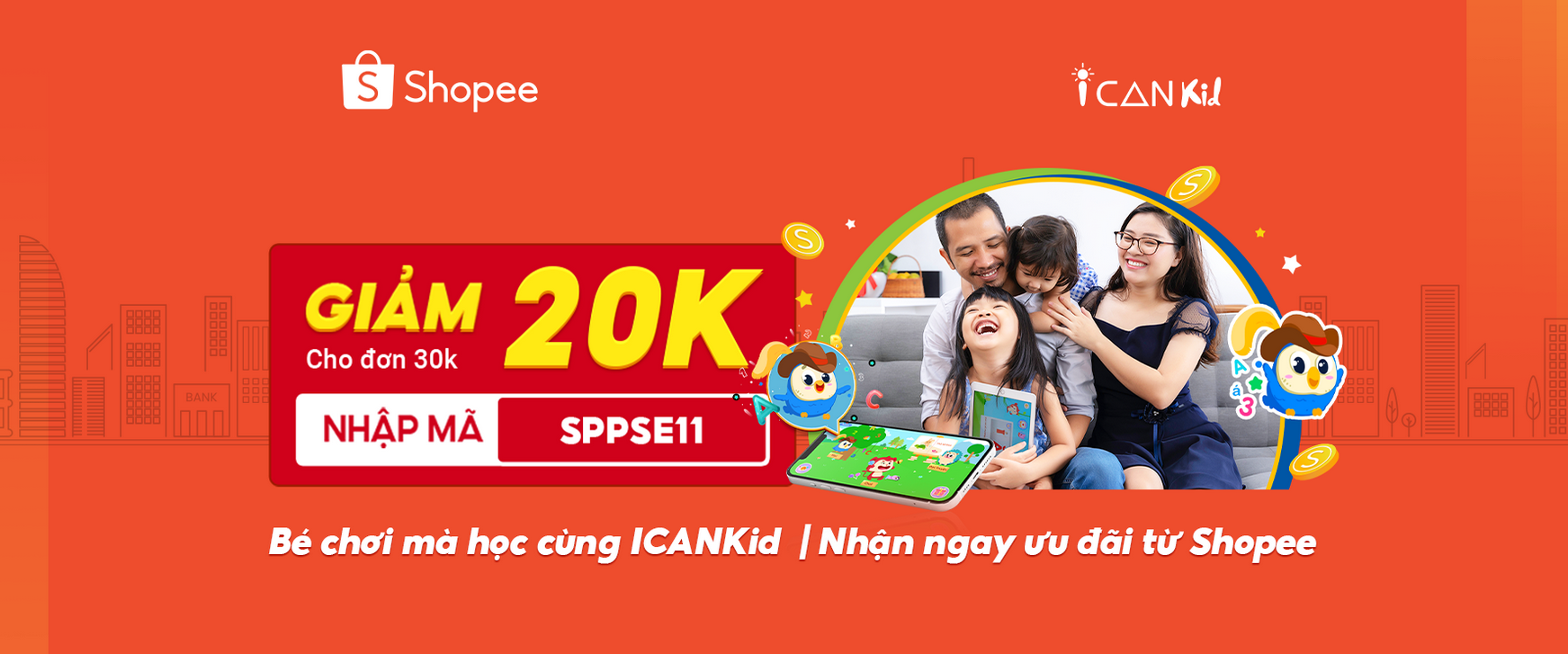 Ưu đãi giảm giá 20K cho các gói ICANKid trên Shopee